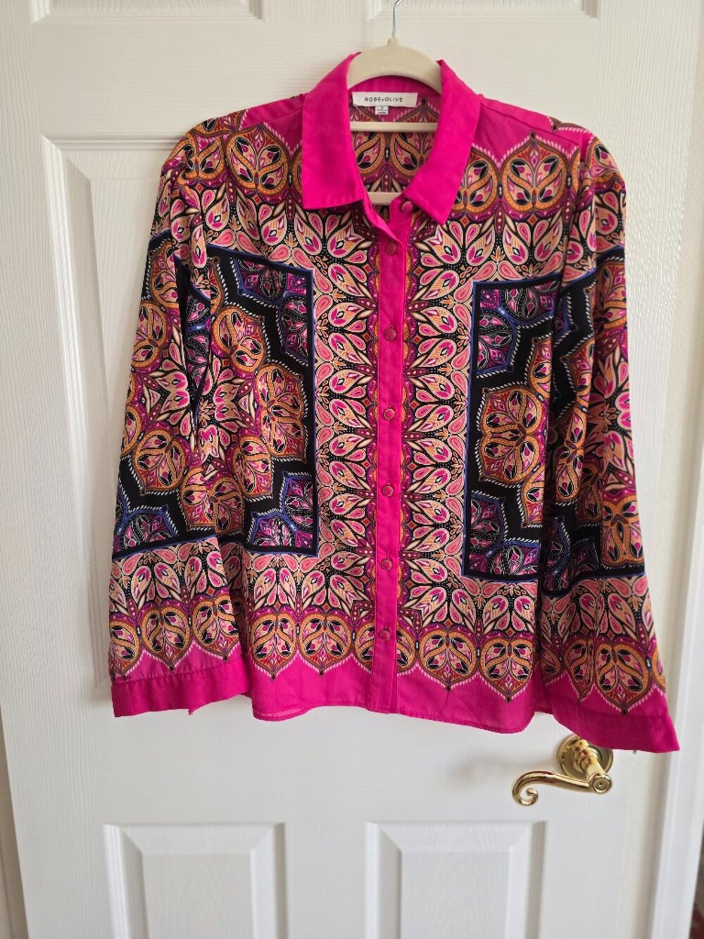 Rose and Olive Pink Color Blocked Blouse  Size S